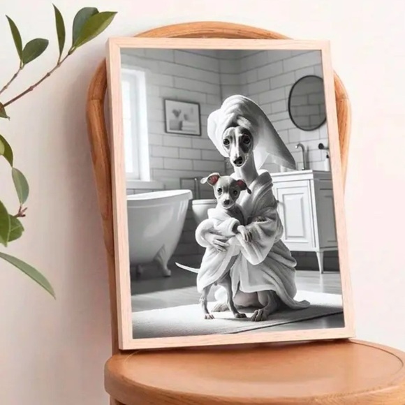 NWT Whippet Italian Greyhound IG Dog w/ Baby In Bath Canvas Print 11 x 14 - Picture 4 of 4
